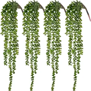 4pcs Fake Hanging Plants, String of Pearls Artificial Hanging Succulents Greenery Wall Backdrop Decor, Artificial Plants Indoor for Home Garden Outdoor Decoration