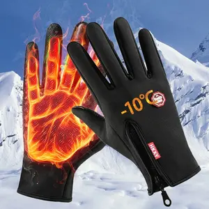 Winter Warm Thermal Cycling Gloves for Unisex Outdoor Sports Running Ski Camping Hiking Motorcycle with Zipper Design Full Finger Gloves -10°C Hand Cover