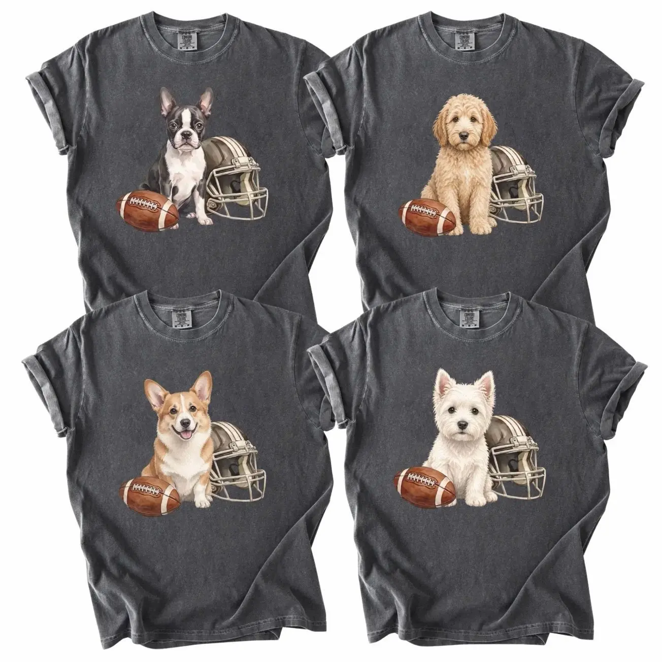 Comfort Colors Custom 50+ Dog Breeds Football Shirt, Personalized Puppy Bowl Champ Tee, Game Day T-Shirt for Dog Mom, Dog Dad, Vet Tech and Pet Lovers - AL OFF