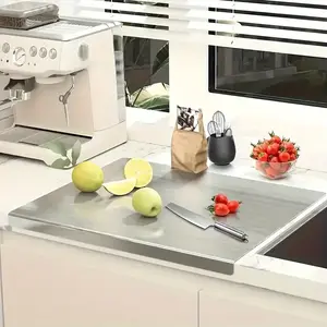 Stainless Steel Cutting Boards with Lip for Kitchen, Vegetables Fruits Meat Bread Chopping Board, L Shape Pastry Board, Kneading Board Cutting Mats Countertop Protector