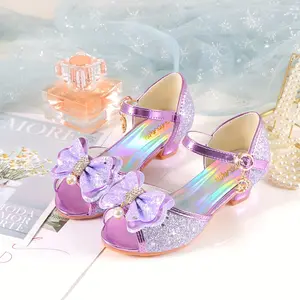 2024 New Summer Crystal Shoes for Little Girls, Girls' Sandals, Children's High Heels, Korean Version Open-Toe Princess Shoes