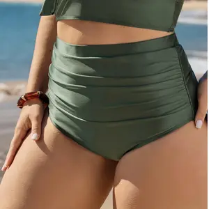 BLOOMCHIC Plus Size High-Rise Bikini Bottoms - Nylon-Blend Stretchy Tummy Control Plus Size Swimsuits for Beach, 2026 Summer Pick for Moms [M-6X] 2026 Summer Vibes