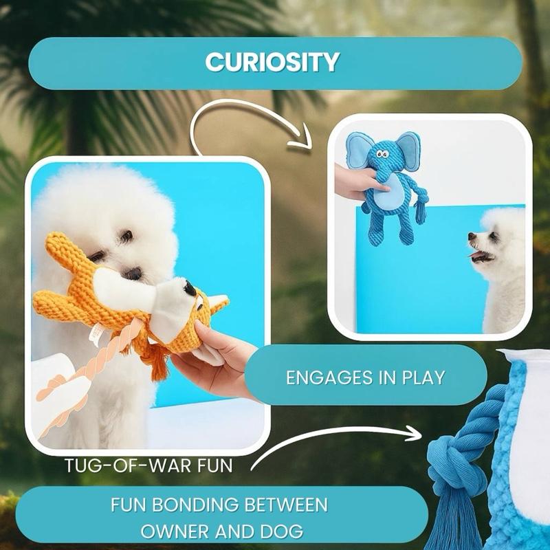 Squeaky Elephant Dog Toy Plush Crinkle Durable Ropes Interactive Fun for Puppies