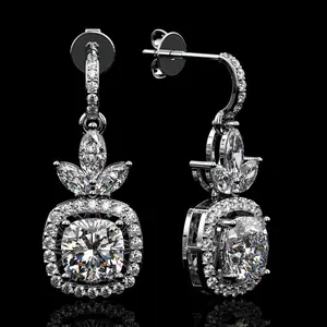 GRA Certified Moissanite Dangle Earrings: 4.65 Ct Cushion Cut, Sterling Silver