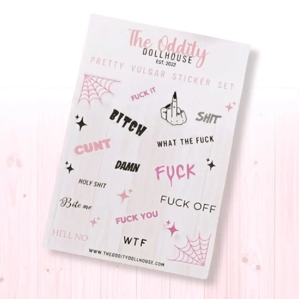 Pretty Vulgar Vinyl Sticker Sheet, Cute Pink Profanity Decals for Goth Coquette Planners & Water Bottles