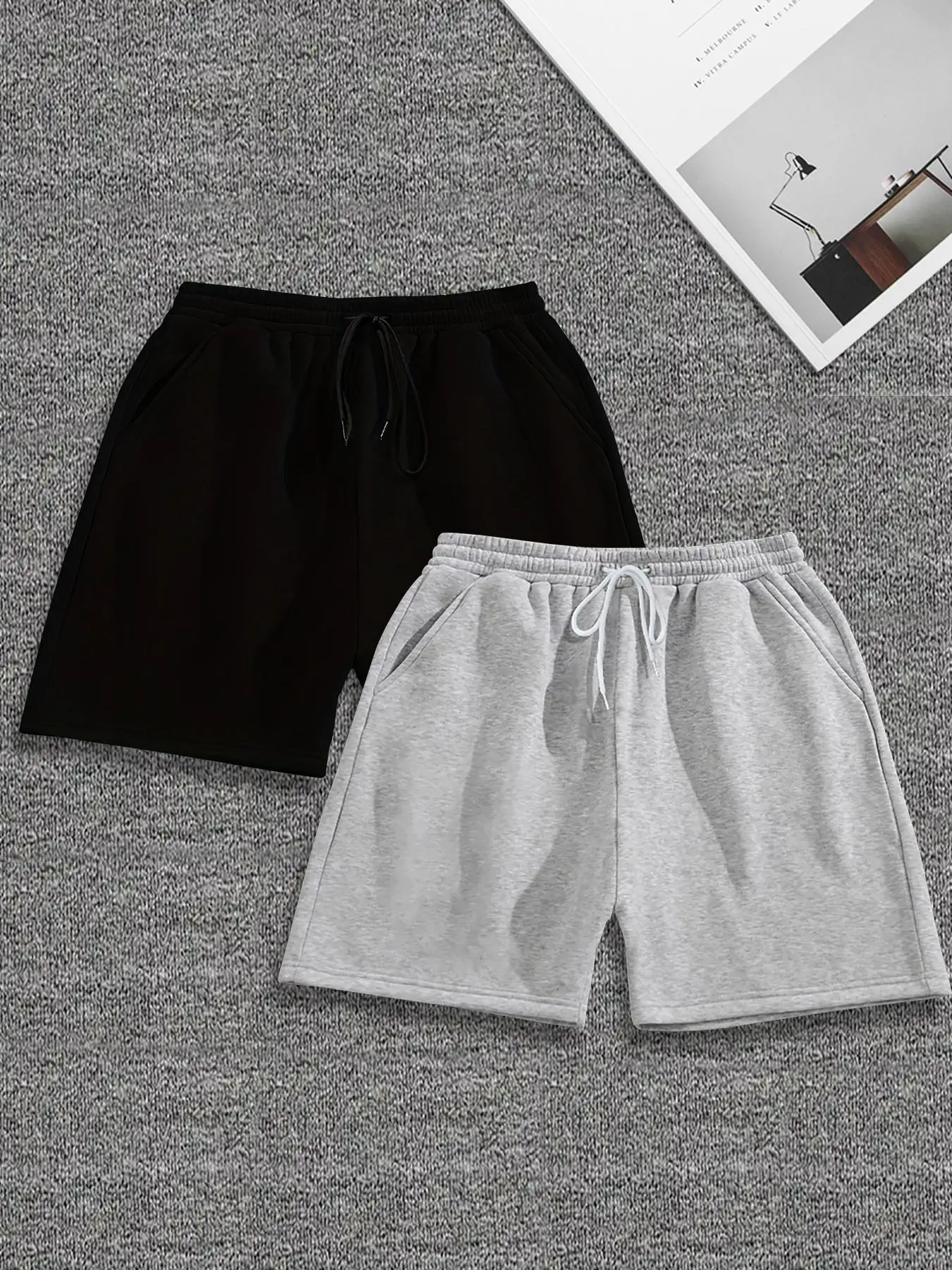 Men's Solid Drawstring Waist Shorts, Casual Comfort Pocket Straight Leg Track Shorts, Men's Bottoms for Gym Workout Running, Summer Outfits 2024