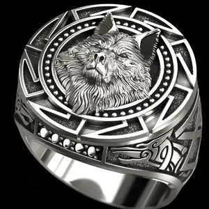Men'S Vintage Wolf Head Ring - Heavy Duty Metallic Construction, Bold Statement Jewelry for Everyday & Formal Wear - Ideal Gift for Him - Year-Round Elegant Accessory, Party Accessory, Intricate Design, Highquality Finish, Stylish Men