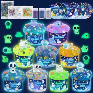Galaxy Glow-in-The-Dark Slime Kit 9 Pack - Space Slime with Astronaut, Alien & UFO Charms, DIY Slimes Set Sensory Toys, Slimes Party Favors for Kids Gift