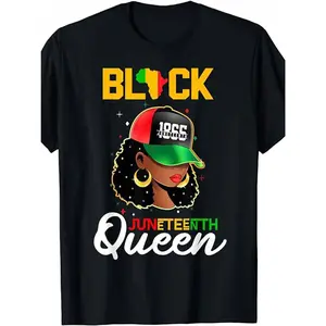 [100% Cotton] Bold Black Juneteenth Queen T-Shirt With 1965 Afrocentric Design.