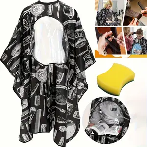 Salon-grade hairdressing cape + neck dusting brush set, super-large hairdressing cape with a see-through window, waterproof, salon-grade cape with an adjustable elastic collar, Hair Styling Tools