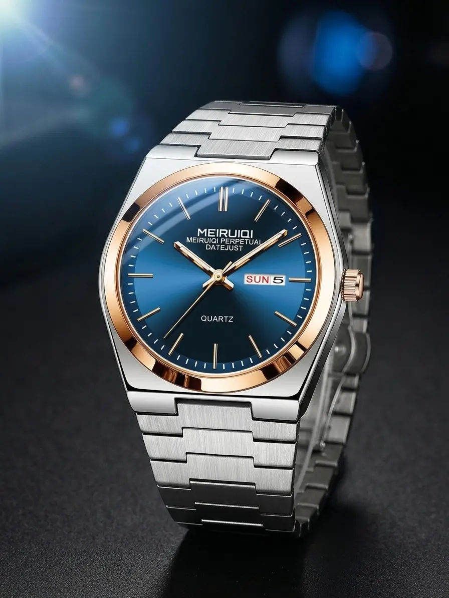 Men's Metal Analog Quartz Watches - Waterproof Glow Luminous << 30M Buckle Timepieces, for Leisure, Business, Party Fashion Round Dial