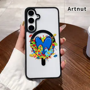 Puzzle - Heart Symphony Pattern Magnetic Phone Case Compatible with Samsung Galaxy S23 Ultra S24 Plus S26 S25 S22+ FE Anti-Yellowing Shockproof Lightweight Transparent Acrylic Soft Cover Supports Wireless Charging.