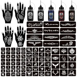 Henna tattoo kit Temporary Tattoo Kits 5 cones 96 Stencils Gifts for DIY Art Party