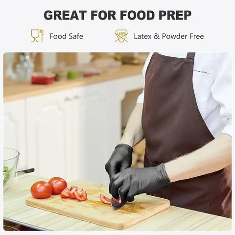 Black Disposable Vinyl Cooking Gloves, Latex-Free Powder-Free Food-Grade Waterproof Gloves for Cleaning & Food Prep, 100-Count Home Care Cleaning Box