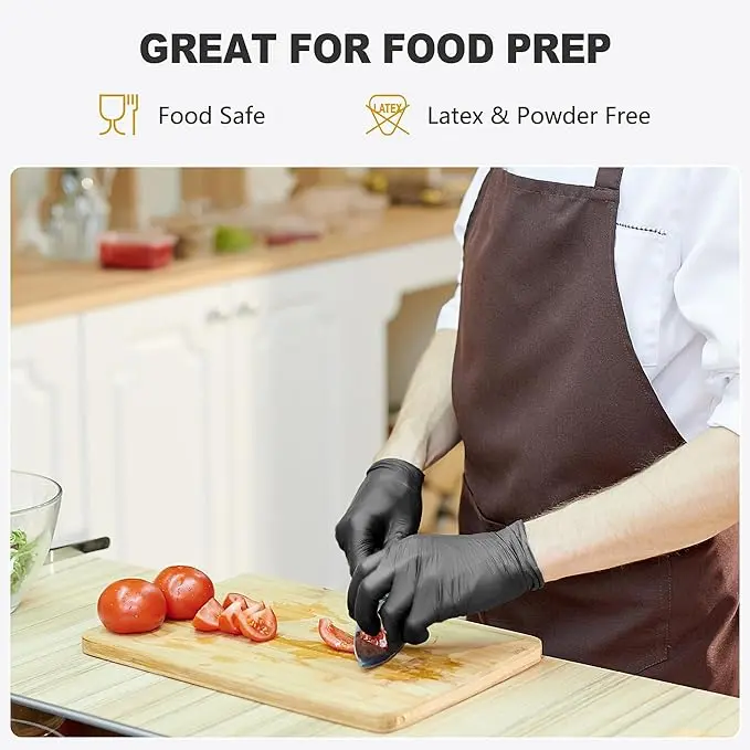 Black Disposable Vinyl Cooking Gloves, Latex-Free Powder-Free Food-Grade Waterproof Gloves for Cleaning & Food Prep, 100-Count Home Care Cleaning Box