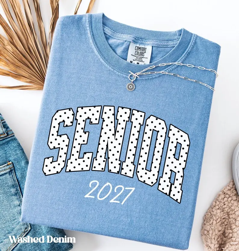 Comfort Colors Polka Dot Senior 2027 TShirt, Class Of 2027 Shirt, High School Graduation Gift, Senior Sunrise Shirts, Senior Class Shirt, Full Colors