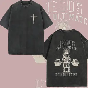 Men'S Vintage Washed T-Shirt The Ultimate Deadlifter Graphic Print - Oversized Streetwear Tee, Faith & Weightlifting Design, All-Season Comfort, Ideal Gift for Gym & Christian Men, Casual Round Neck Loose Fit ( The Ultimate Deadlifte 90s  graphic  tees vi
