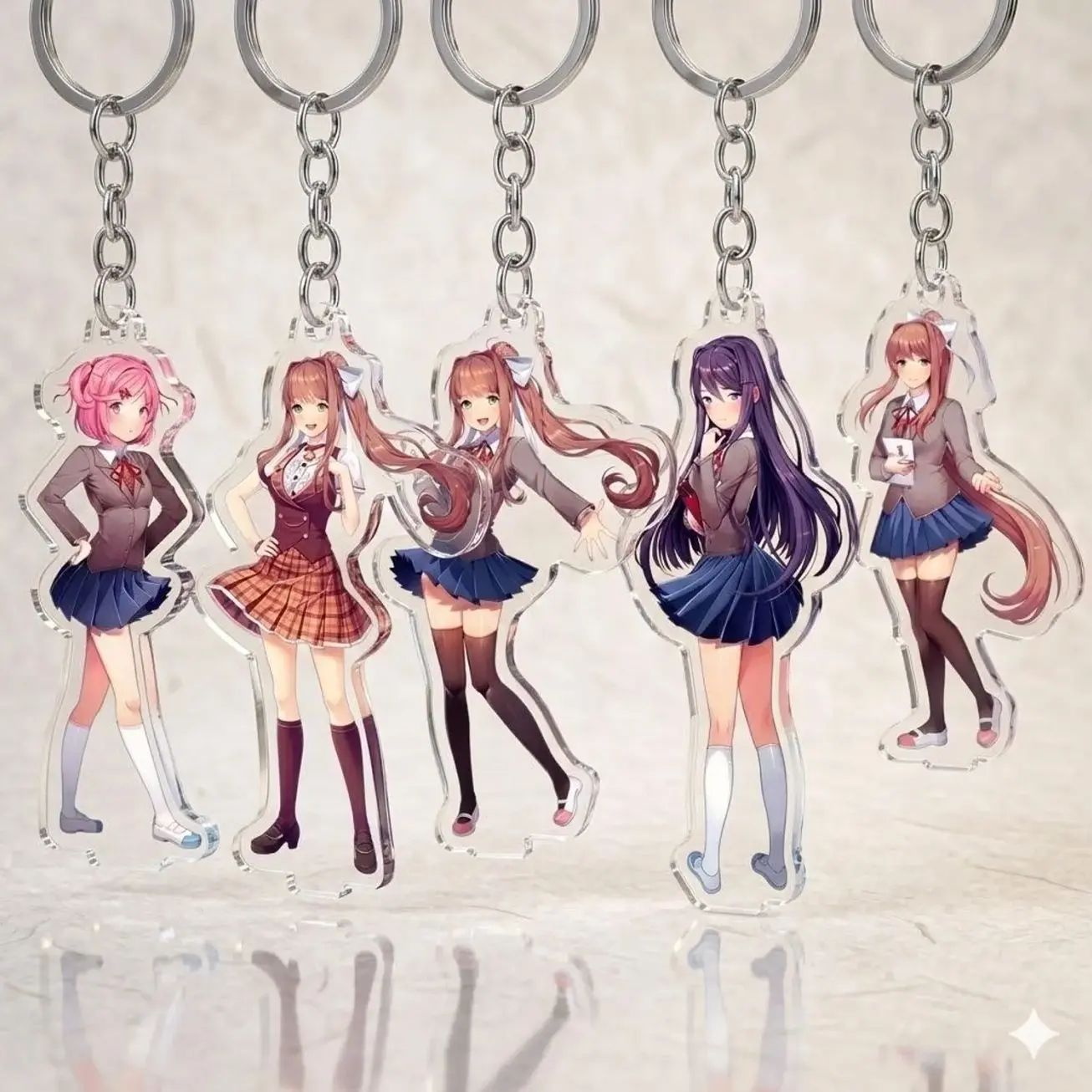 DDLC Acrylic Keychain, Doki Doki Literature Club Anime Bag Charm, Monika Yuri Natsuki Accessory Love Keychain,Gift for Anime Fan