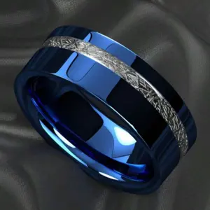 1PC 8mm Vintage Blue Stainless Steel Engagement Ring for Men, Daily Wear, Wedding Ring, Birthday Gift, Valentine's Day, Christmas, Father's Day, Fashion Jewelry