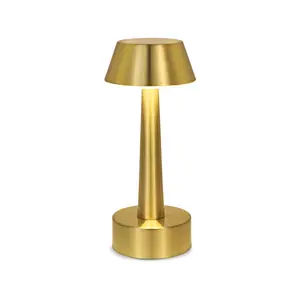 UMEXUS Rechargeable Cordless Small Table Lamp 3 Way Dimmable Metal Gold Bedside Night Light for Bedroom, Dining Room, Patio, Restaurant, Bar, Hotel