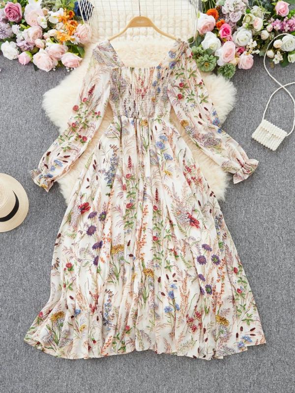 Elegant Floral Print Dress for Women, French Style Fashionable Ladies' Clothing, New Arrival European Inspired Design Casual Wear