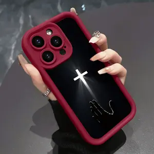 Phone case for iPhone 16 Pro Max 15 Plus 14 13 12 11 XR XS Illuminated White Cross Shockproof Silicone TPU Bumper Drop Protection Soft Cover Compatible with Samsung Galaxy S23