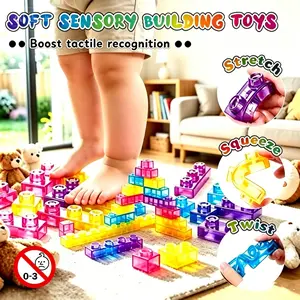 Tpe Eco-Friendly Jelly Blocks, Ultra Soft Q-Pressable Stress Relief Toy, Creative DIY Semi-Transparent Puzzle Set, Kids Educational Birthday Gift