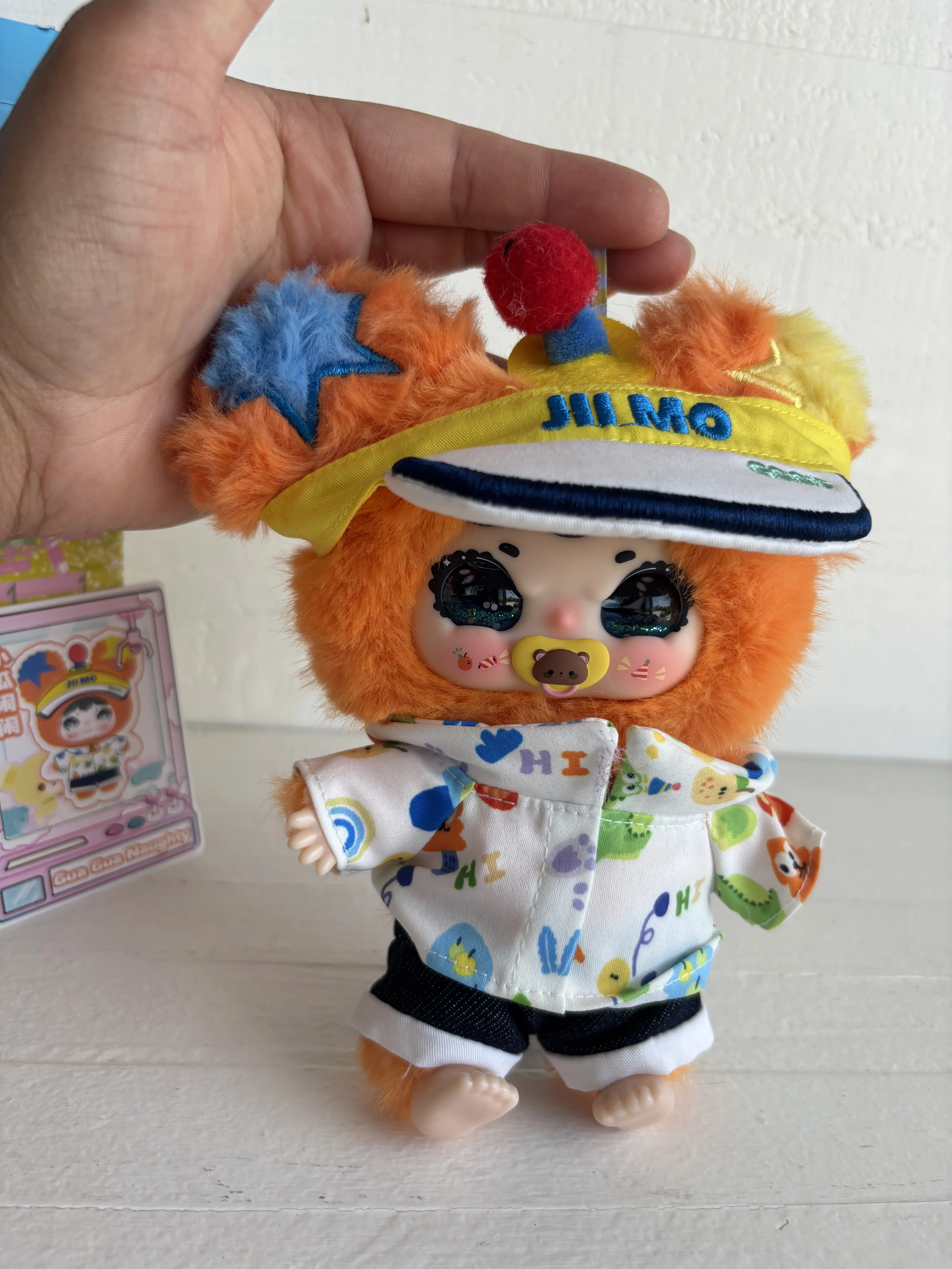 JIIMO Rolling Amusement Park Plush Doll & Keychain (Confirmed Gua Gua Naughty) Glitter Eyes and Pacifier