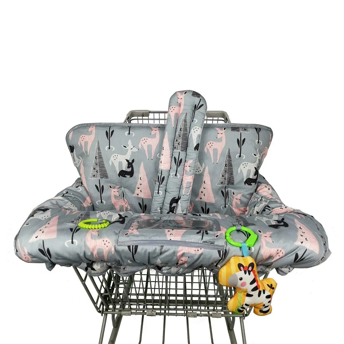 Shopping Cart Cover for Baby, 2 in 1 cart Cover for Babies N high Chair Cover, Padded Grocery cart seat Cover for Baby Girl boy, with Extra Detachable Cushion, Grey;