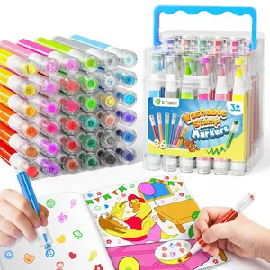 D-FantiX 36 Colors Washable Markers for Kids with 10-Page Coloring Books Portable Box Fun Stamp Markers for Girls Boys Back to School Supplies Ideal for Road Trip Activities