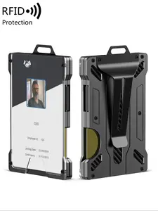 Carbon Fiber ID Card Holder, Business Card Holder, Portable Card Wallet with Metal Clip, Durable Card Holder for Office Staff, Can Hold 4 Cards