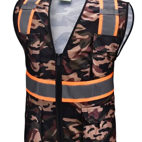 Camouflage Two Tones Safety Vest with Multi-Pocket Tool 803 High Visibility Reflectors for Construction & Road Work