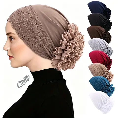 Women's 3pcs Stretchy Ruffled Chiffon Hijab Undercap Hat - Modest Sports & Outdoor Accessory, Breathable, All-Seasons, Casual, Any Occasion, Unisex-Friendly for Female Adults, Versatile Comfortable Fit Headwear