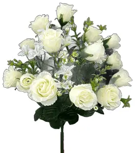 Mini Rose x 9 H18  in Cream | Faux Cream Mini Rose Floral Bush for Wreaths & Arrangements