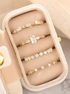 Women's Elegant Rhinestone Decorated Ring Set, Exquisite Trendy Ring Set, Fashionable Jewelry for Women As Engagement Anniversary Wedding Party Decor, Bridal Ring Sets, Beautiful Rings