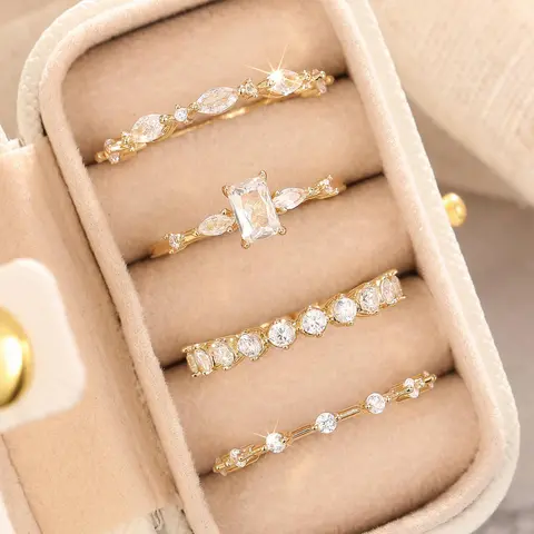 Women's Elegant Rhinestone Decorated Ring Set, Exquisite Trendy Ring Set, Fashionable Jewelry for Women As Engagement Anniversary Wedding Party Decor, Matching Rings