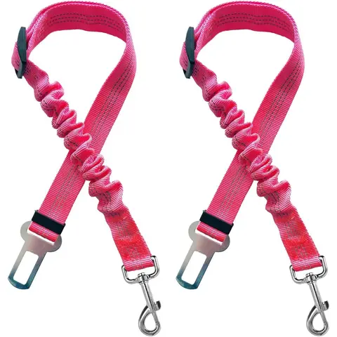 Dog Seat Belt for Car 2 Pack, Adjustable Bungee Pet Safety Tether with Elastic Buffer, Seat Belt Buckle Clip, Zinc Alloy Hook & Durable Nylon Strap