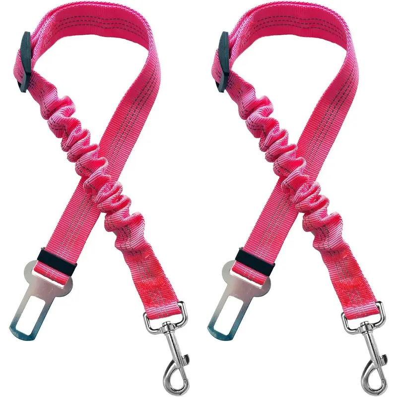 Dog Seat Belt for Car 2 Pack, Adjustable Bungee Pet Safety Tether with Elastic Buffer, Seat Belt Buckle Clip, Zinc Alloy Hook & Durable Nylon Strap