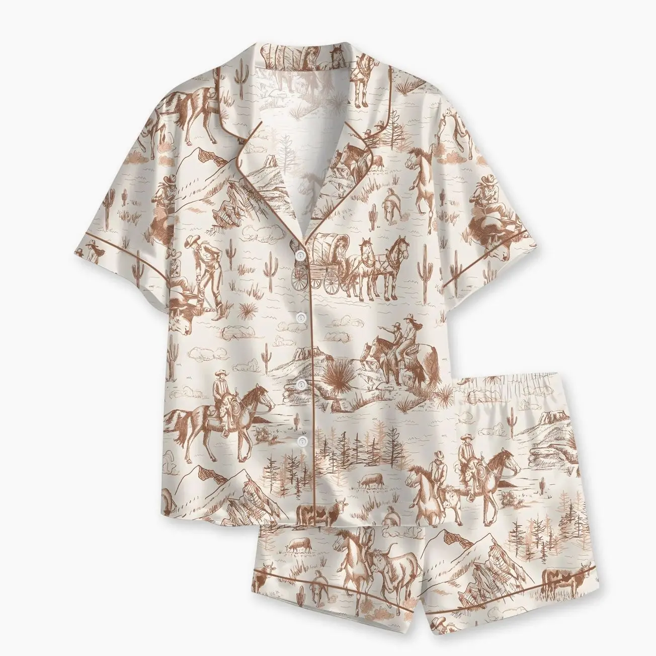 Women’s Vintage Western Ranch Life Cowboys Short Sleeve Satin Pajama Set