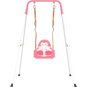 3-in-1 Toddler Swing Set, Baby Swing with Safety Belt, Indoor/Outdoor, Easy to Assemble Kids Swing Seat with Sturdy Metal Stand for Playground, Backyard and Nursery, Gray White, Blue Yellow, Pink White
