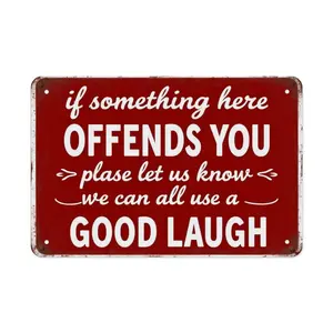 Funny Vintage Distressed Red Tin Sign Decor Offensive Humor Quote Wall Art for Home Living Room Café Bar Counter Cross-Border Store Interior Decoration Retro Metal Wall Hanging Sign with Playful Text Design
