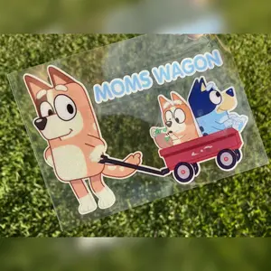 Mums Or Moms Wagon Bluey and Bingo in wagon with Chilli From Bluey car sticker