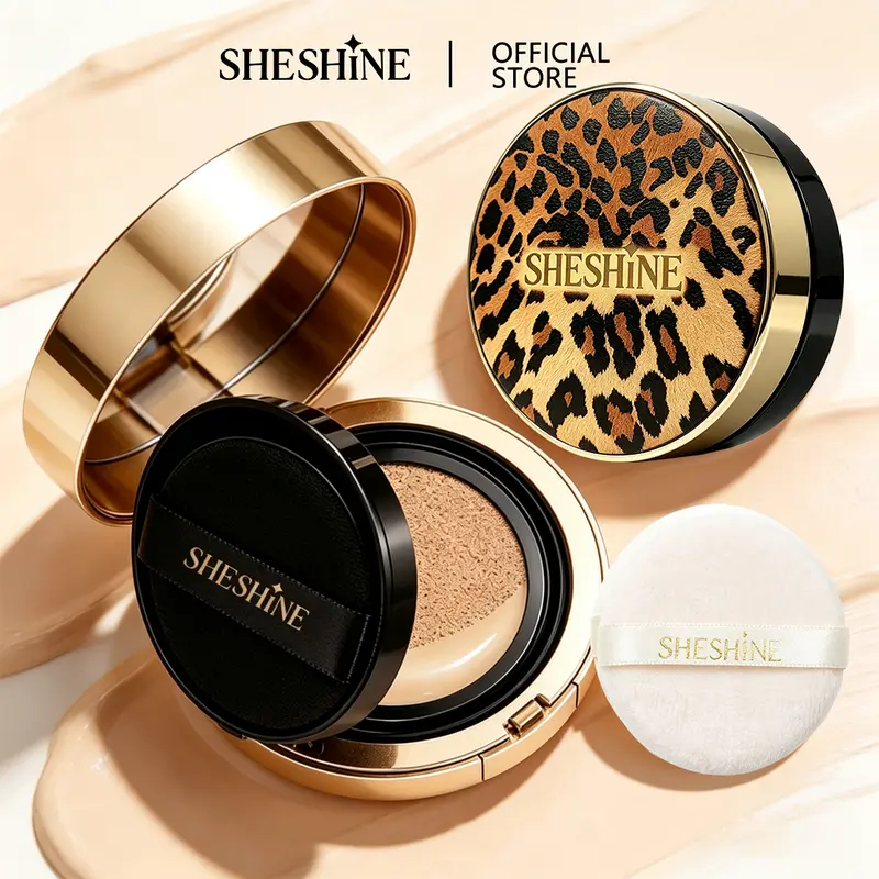 SHESHINE 2-in-1 Double Layer Base Cushion Makeup Product - Hydrating Cushion + Setting Powder Foundation, 24H Waterproof High Coverage, Matte Finish, Shine Control, Mask-Friendly Non-Transfer Formula, Makeup Products
