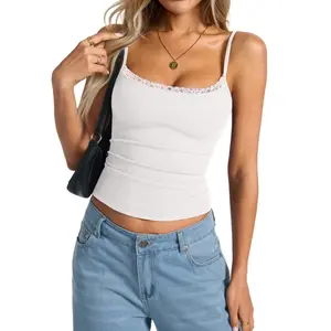 EasyGala Womens Lace Camisole Tops Square Neck Ribbed Tank Tops Adjustable Spaghetti Straps Sleeveless Summer Shirt 2026