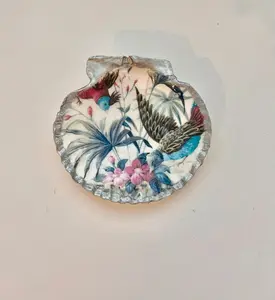 Colorful Bird Scallop Shell Trinket Holder