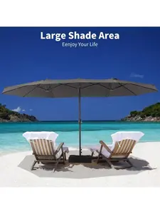 grey- 15FT Extra Large Rectangular Patio Umbrella, Outdoor Double Sided Rectangular Market Umbrella With Stand, With Base For Poolside, Backyard, Outdoor Cafe, Heavy Duty Cantilever Design