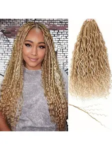 4 Packs Bohemian Goddess Locs Crochet Hair Extensions 18inch Pre-Looped Braids with Curly Ends, Soft Synthetic Hair for Women & Men, Secure Fit Hairpiece, Crochet Hair Extension, Clip In Blonde Hair Extension