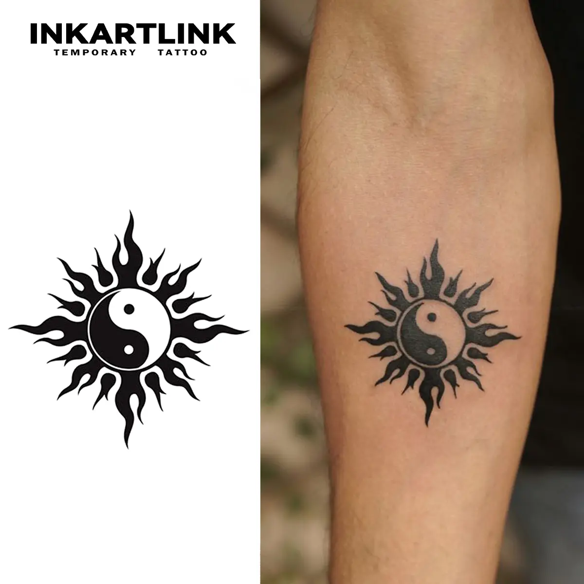 INKARTLINK Semi-Permanent Tattoos, Realistic & Long-Lasting 2-Sheet Set, Waterproof Tai Chi Design for All Skin Types, Prop 65 Safe, Realistic Temporary Tattoos