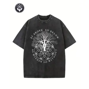 "As Above So Below" patterned men's heavy-duty 230g pure cotton T-shirt - vintage streetwear, loose fit, short sleeves, round neck, machine washable, casual wear