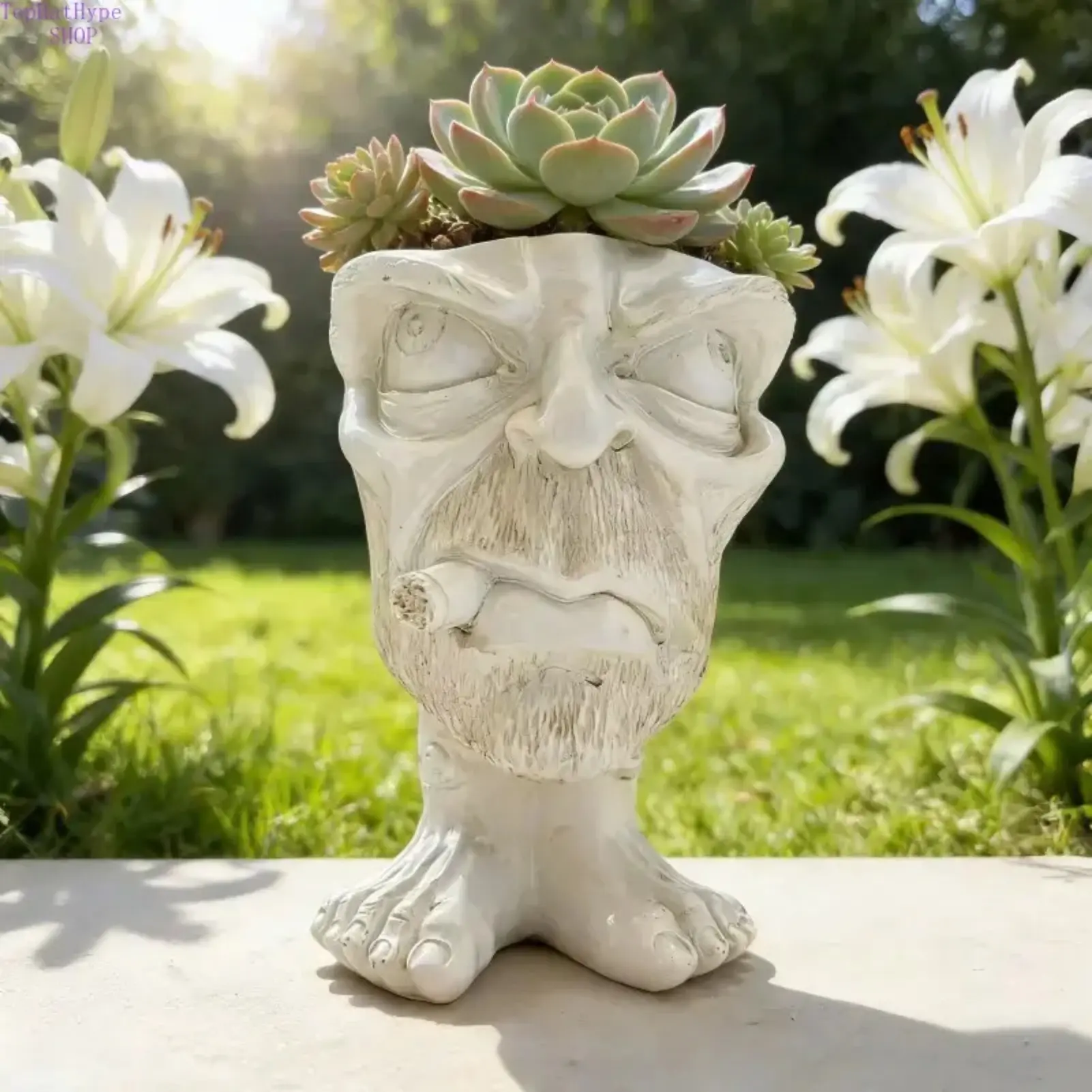Fun Face Resin Flower Planters - Rustic Small Cylinder Succulent Pots, Indoor/Outdoor Patio & Living Rooms Decor, Low-Maintenance Figurines, Enhancing Decorative Accents
